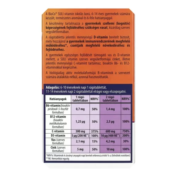 Vitamin BIOCO Suli rágótabletta 6-14 éveseknek citrom ízű 90 darab Vitamin BIOCO Suli rágótabletta 6-14 éveseknek citrom ízű 90 darab