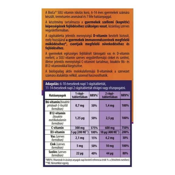 Vitamin BIOCO Suli rágótabletta 6-14 éveseknek cseresznye ízű 90 darab Vitamin BIOCO Suli rágótabletta 6-14 éveseknek cseresznye ízű 90 darab