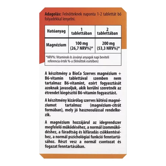 Vitamin BIOCO Szerves Mg (Stop B6) 60 darab Vitamin BIOCO Szerves Mg (Stop B6) 60 darab