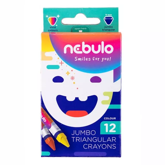 Zsírkréta NEBULO Jumbo háromszögletű hegyezett 12 színű Zsírkréta NEBULO Jumbo háromszögletű hegyezett 12 színű