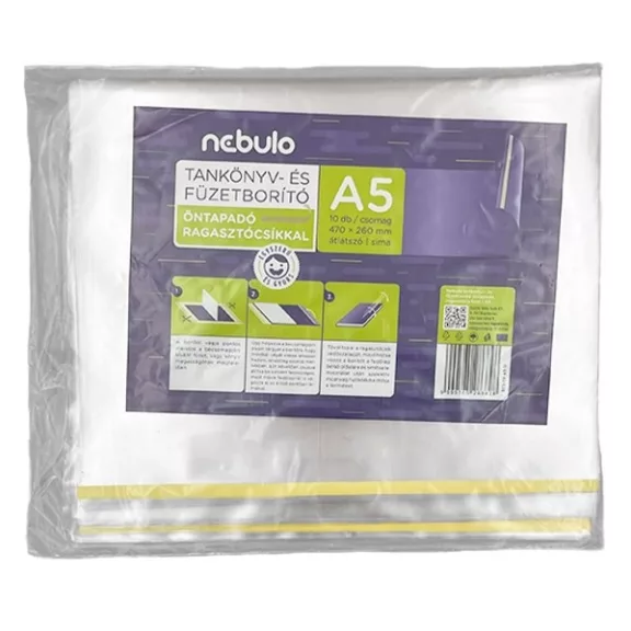 Tankönyvborító NEBULO A/5 öntapadós csíkkal víztiszta 65mic 47x26 cm 10 darabos Tankönyvborító NEBULO A/5 öntapadós csíkkal víztiszta 65mic 47x26 cm 10 darabos