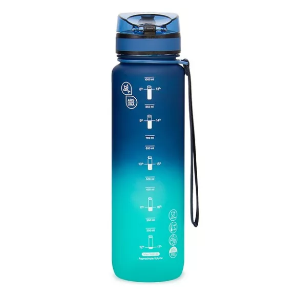 Kulacs ARS UNA műanyag matt BPA-mentes motivációs ombre 1 liter Dark sea
