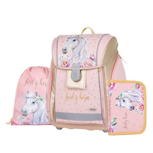 Iskolatáska szett OXY Premium Light 3 részes Horse romantic tolltartóval és tornazsákkal