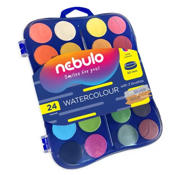 Vízfesték NEBULO 30 mm ajándék ecsettel 24 darabos Vízfesték NEBULO 30 mm ajándék ecsettel 24 darabos