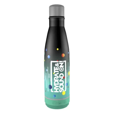   Kulacs duplafalú NEBULO fém Hydrate & SoundON Bluetooth hangszóróval 460 ml fekete-türkiz