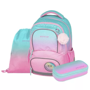   Iskolatáska szett OXY Next 3 részes Ombre pink tolltartóval és tornazsákkal