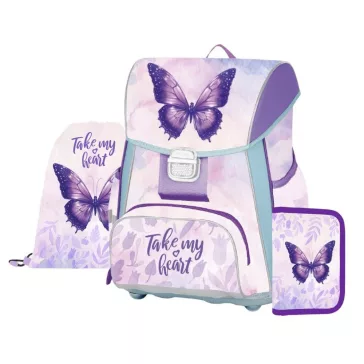   Iskolatáska szett OXY Premium One 3 részes Butterfly tolltartóval és tornazsákkal
