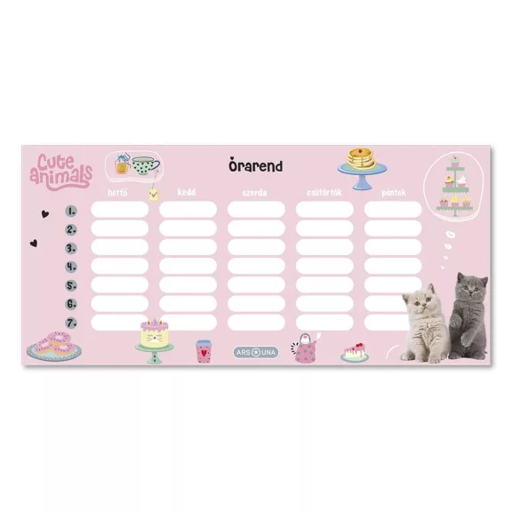 Órarend ARS UNA egylapos kétoldalas Cute Animals-Tea Party Órarend ARS UNA egylapos kétoldalas Cute Animals-Tea Party