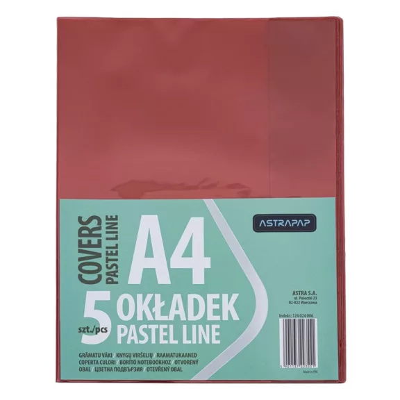 Füzetborító ASTRA PAP A/4 bújtatós pvc neon pasztell színek 5 db/csomag