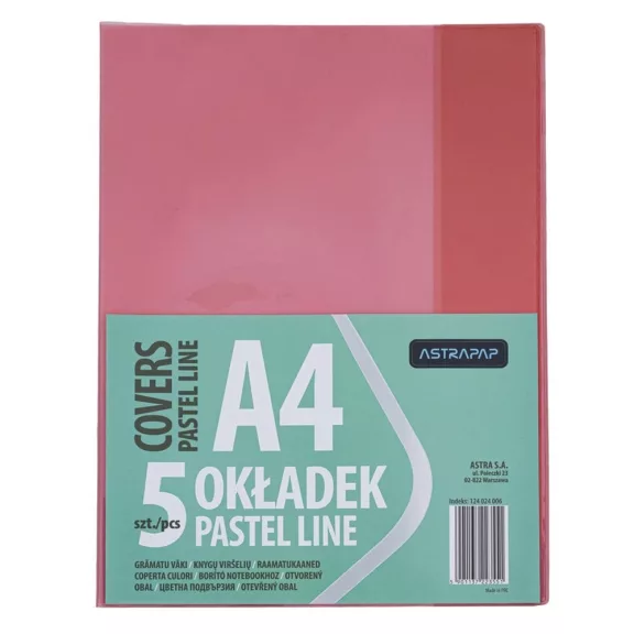 Füzetborító ASTRA PAP A/4 bújtatós pvc neon pasztell színek 5 db/csomag