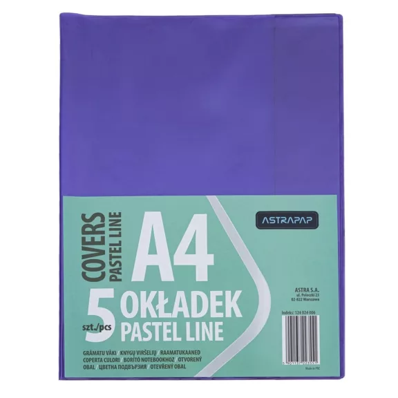 Füzetborító ASTRA PAP A/4 bújtatós pvc neon pasztell színek 5 db/csomag