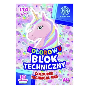   Rajzlap ASTRA PAP 170 g A/4 10 íves színes szélű Pixel és Unicorn