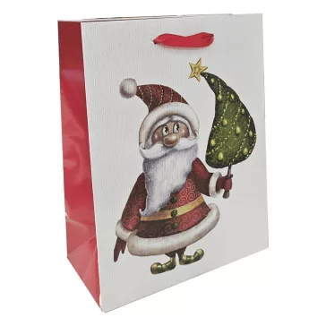   Karácsonyi dísztasak CREATIVE Special M 18x23x10 cm mikulás mintával színes fényes szalagfüles