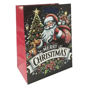   Karácsonyi dísztasak CREATIVE Special M 18x23x10 cm mikulás mintával színes fényes szalagfüles