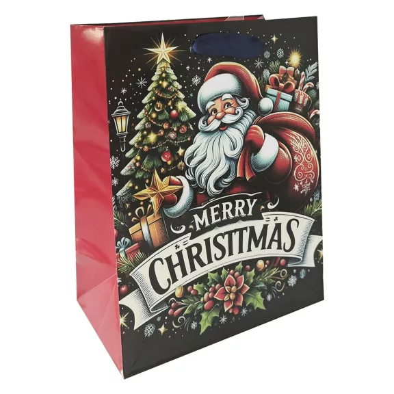 Karácsonyi dísztasak CREATIVE Special M 18x23x10 cm mikulás mintával színes fényes szalagfüles
