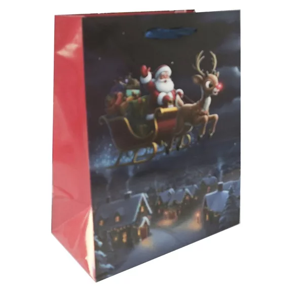 Karácsonyi dísztasak CREATIVE Special M 18x23x10 cm mikulás mintával színes fényes szalagfüles