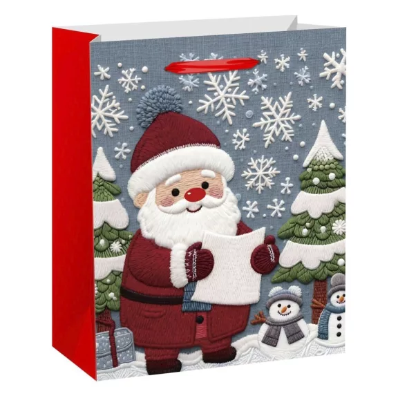Karácsonyi dísztasak CREATIVE Special M 18x23x10 cm mikulás mintával színes fényes szalagfüles
