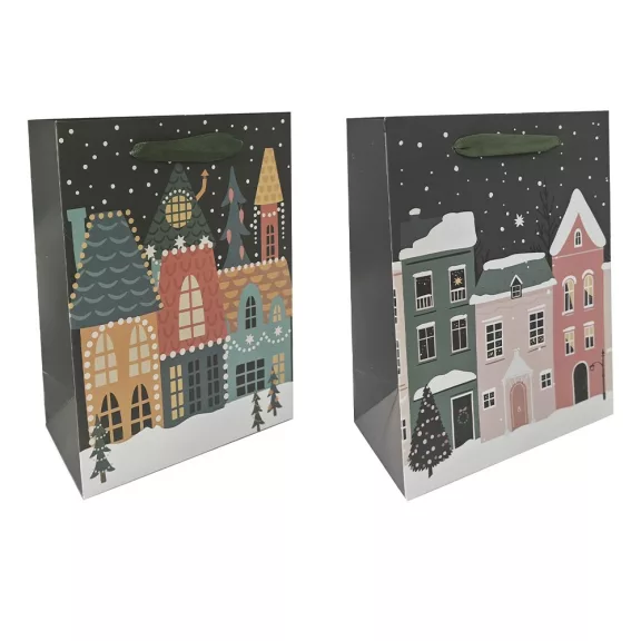 Karácsonyi dísztasak CREATIVE Deluxe plus M 18x23x10 cm színes matt UV lakkos karácsonyi város szalagfüles Karácsonyi dísztasak CREATIVE Deluxe plus M 18x23x10 cm színes matt UV lakkos karácsonyi város szalagfüles