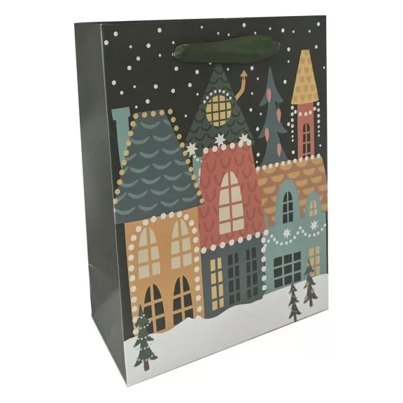 Karácsonyi dísztasak CREATIVE Deluxe plus M 18x23x10 cm színes matt UV lakkos karácsonyi város szalagfüles Karácsonyi dísztasak CREATIVE Deluxe plus M 18x23x10 cm színes matt UV lakkos karácsonyi város szalagfüles