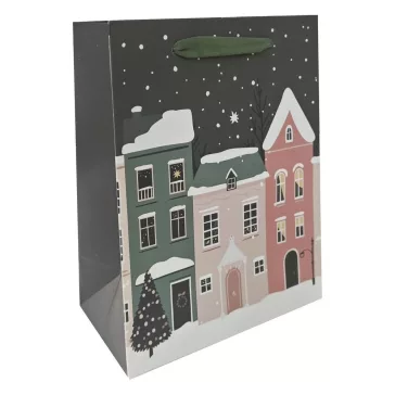  Karácsonyi dísztasak CREATIVE Deluxe plus M 18x23x10 cm színes matt UV lakkos karácsonyi város szalagfüles