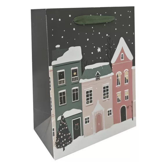 Karácsonyi dísztasak CREATIVE Deluxe plus M 18x23x10 cm színes matt UV lakkos karácsonyi város szalagfüles Karácsonyi dísztasak CREATIVE Deluxe plus M 18x23x10 cm színes matt UV lakkos karácsonyi város szalagfüles