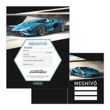   Partimeghívó ARS UNA 10 ív+10 db boríték Lamborghini türkiz