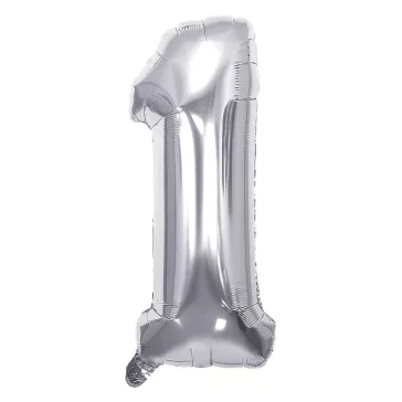 Lufi JUNIOR szülinapos 1-es szám 100 cm ezüst