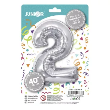 Lufi JUNIOR szülinapos 2-es szám 100 cm ezüst