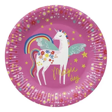   Lapostányér eldobható papír JUNIOR egyszarvú mintás 23 cm 8 darabos