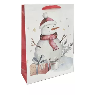   Karácsonyi dísztasak CREATIVE Special XL 33x45x16 cm hóemberes színes fényes szalagfüles