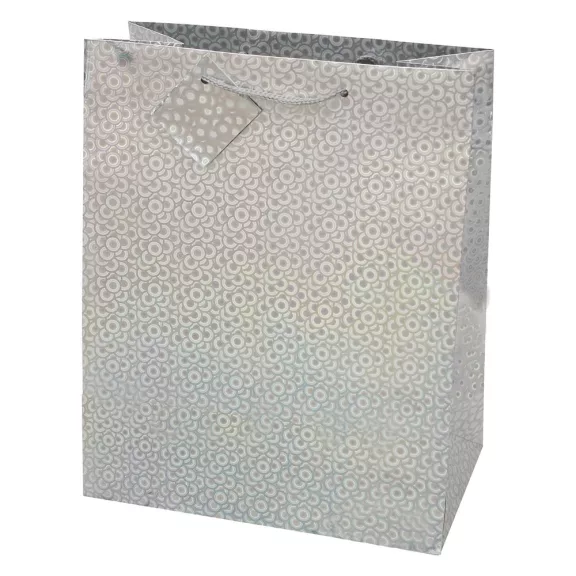 Dísztasak CREATIVE Special Hologram M 18x23x10 cm egyszínű ezüst sodort füles Dísztasak CREATIVE Special Hologram M 18x23x10 cm egyszínű ezüst sodort füles