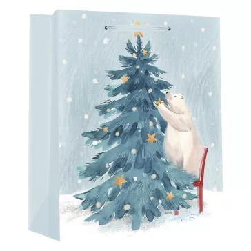   Karácsonyi dísztasak CREATIVE Deluxe Plus L 26x23x12 cm karácsonyi jegesmedve mintás matt glitteres szalag füles