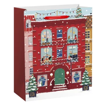   Karácsonyi dísztasak CREATIVE Special L 26x33x12 cm színes mintás fényes glitteres szalagfüles
