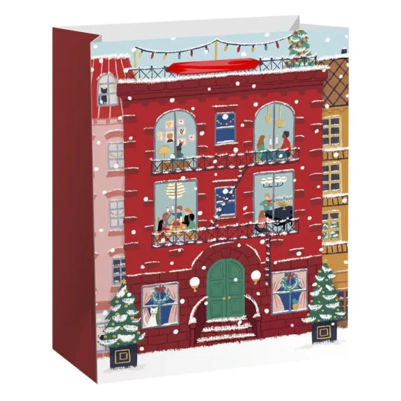 Karácsonyi dísztasak CREATIVE Special L 26x33x12 cm színes mintás fényes glitteres szalagfüles