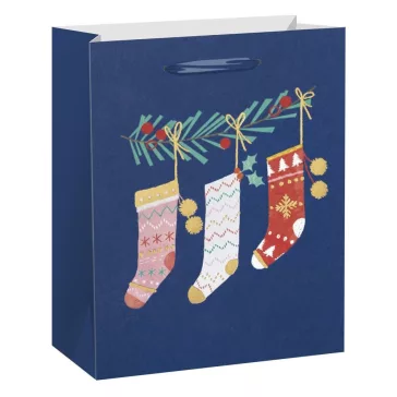  Karácsonyi dísztasak CREATIVE Special L 26x33x12 cm színes mintás fényes glitteres szalagfüles