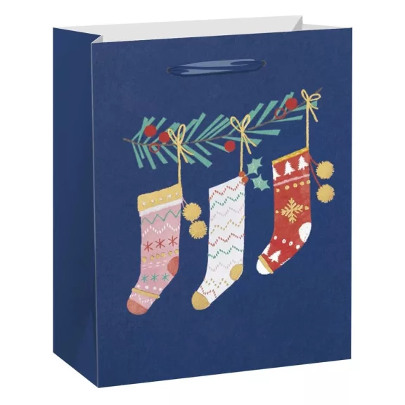 Karácsonyi dísztasak CREATIVE Special L 26x33x12 cm színes mintás fényes glitteres szalagfüles