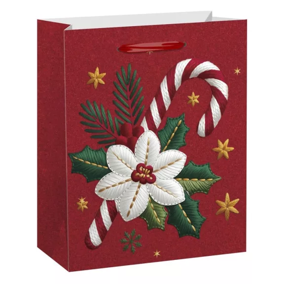 Karácsonyi dísztasak CREATIVE Special L 26x33x12 cm színes mintás fényes glitteres szalagfüles