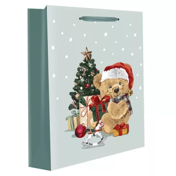   Karácsonyi dísztasak CREATIVE Special XL 40,5x16,5x55 cm teddy mintás színes fényes szalagfüles