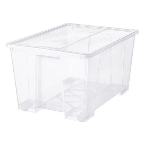 Tárolódoboz műanyag tetővel áttetsző 78x56x43cm 130 liter