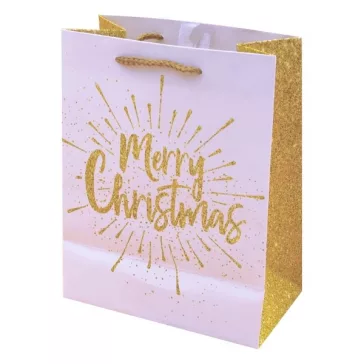   Karácsonyi dísztasak CREATIVE Luxury M 18x23x10 cm arany mintás matt glitteres zsinórfüles