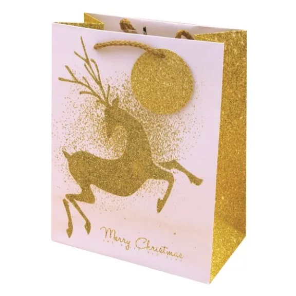 Karácsonyi dísztasak CREATIVE Luxury M 18x23x10 cm arany mintás matt glitteres zsinórfüles
