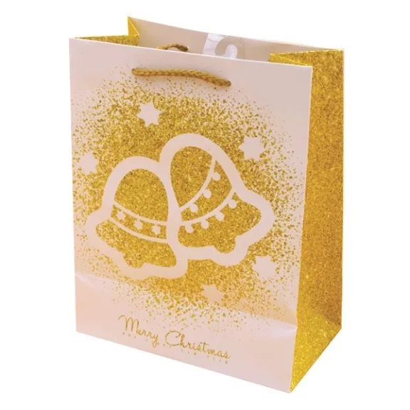 Karácsonyi dísztasak CREATIVE Luxury M 18x23x10 cm arany mintás matt glitteres zsinórfüles
