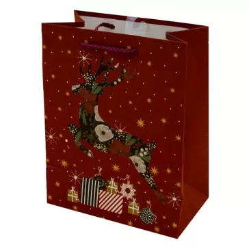   Karácsonyi dísztasak CREATIVE Luxury M 18x23x10 cm piros mintás matt zsinórfüles