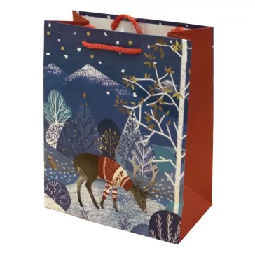   Karácsonyi dísztasak CREATIVE Luxury M 18x23x10 cm havas mintás matt zsinórfüles