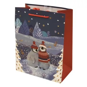   Karácsonyi dísztasak CREATIVE Luxury M 18x23x10 cm havas mintás matt zsinórfüles