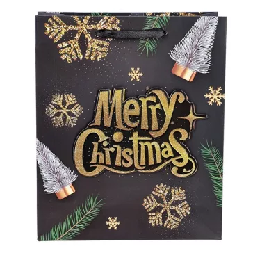   Karácsonyi dísztasak CREATIVE Simple S 23,5x19,5x8 cm feliratos 3D glitteres szalagfüles