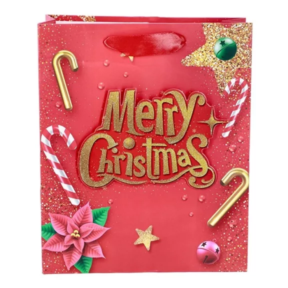 Karácsonyi dísztasak CREATIVE Simple S 23,5x19,5x8 cm feliratos 3D glitteres szalagfüles Karácsonyi dísztasak CREATIVE Simple S 23,5x19,5x8 cm feliratos 3D glitteres szalagfüles