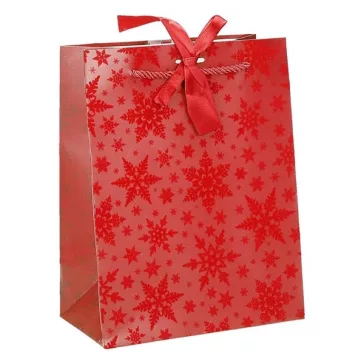  Karácsonyi dísztasak CREATIVE Deluxe Plus M 18x23x10 cm karácsonyi csillagos matt piros sodort füles masnival