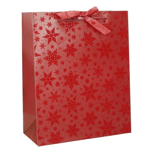 Dísztasak CREATIVE Deluxe Plus XL 45x33x10 cm karácsonyi csillagos matt piros sodort füles masnival