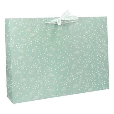   Dísztasak CREATIVE Deluxe Plus M 23x18x10 cm fekvő fagyöngy matt világoszöld sodort füles masnival